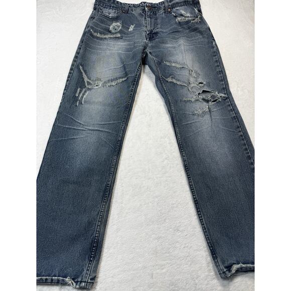 Jordan Craig Rip And Repair Straight Fit Jeans 36x32 Distressed Denim Streetwear - Picture 2 of 12